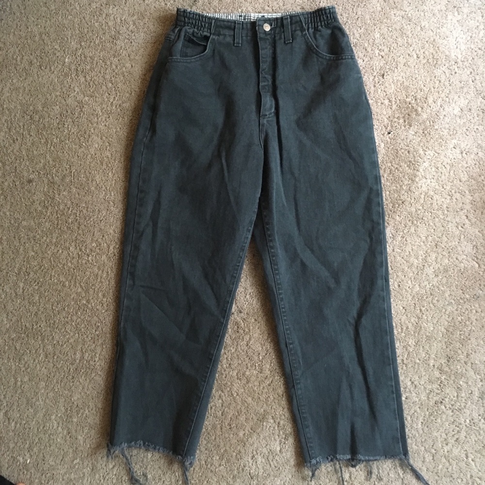 High waisted distressed jeans